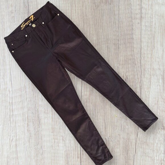 SEVEN 7 Brown Expresso Coated Faux Leather High Rise Skinny Stretch Pants 8 - Picture 1 of 9